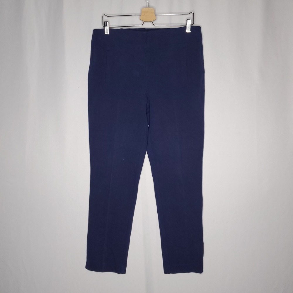 Chicos Ponte‎ Pants Women 10 Blue Stretch Pullon Tapered Skinny Business Casual